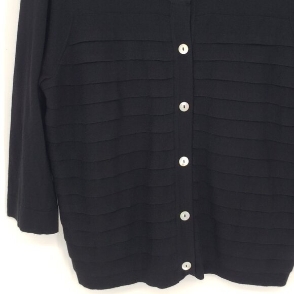 Pure Collection Silk Cashmere Tiered Knit Cardigan Sweater 12 Womens Black - Picture 5 of 8
